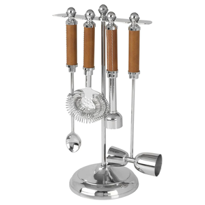Faux Leather Stitched 5 Piece Bar Tool <b>Set</b> <b>Kitchen</b> & Tabletop Bar & Wine Bar <b>Sets</b> - Product Image 1