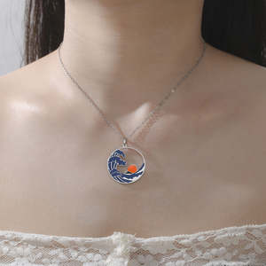 Colgante de Plata de Ley 925 con Moissanita y Ondas Marinas, Chapado en Oro de 14k, Collar de Esmalte, Joyería Vintage, Regalos para Mujeres y Hombres - Product Image 5