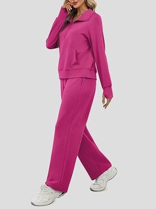Ensemble de survêtement en molleton uni décontracté pour femmes 100% coton respirant à séchage rapide Vêtement d'intérieur d'hiver Ensemble assorti - Product Image 3