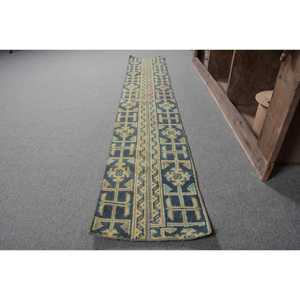 Vintage 1.2 X 7.5ft bleu jaune turc tapis classique grande surface laine Latex support rectangulaire Patchwork motif pour chambre tapis - Product Image 2