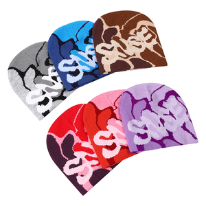 Style unique avec lettre Jacquard tricoté personnalisé votre Logo revers sport Jacquard tricoté Beanie mode hiver jacquard Beanie - Product Image 5