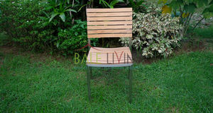 เก้าอี้รับประทานอาหารไม้สักที่ดีที่สุดกรอบสแตนเลสสไตล์อุตสาหกรรมไม้เนื้อแข็งเป็นมิตรกับสิ่งแวดล้อมเฟอร์นิเจอร์บ้านสำนักงานบ้านในร่มกลางแจ้งโรงแรม - Product Image 6