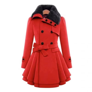 Manteau long à double boutonnage pour femme, coupe-vent, col classique, slim, avec ceinture, manteaux en laine pour femme - Product Image 5