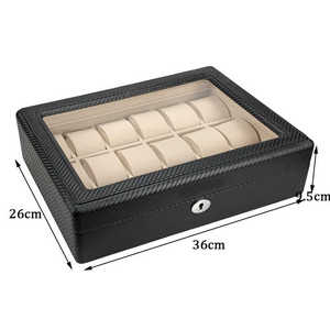 Boîte de montre en cuir de velours de luxe faite à la main 21 emplacements en Fiber de carbone motif vitrine organisateur personnalisé avec serrure de protection intérieure - Product Image 5