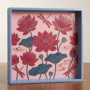 Plateau de service carré en laque, design floral rose et bleu, plateau décoratif pour la maison, Viettimecraft Wholesale - Product Image 1