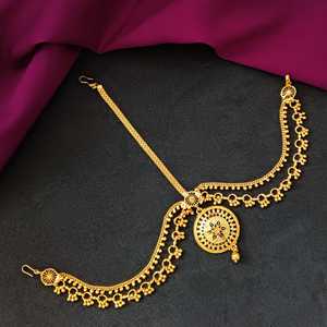 Chaîne florale indienne plaquée or Bijoux de mariée indiens pour mariage Bijoux de mode Casque Mathapatti Bijoux de cheveux pour femmes - Product Image 2