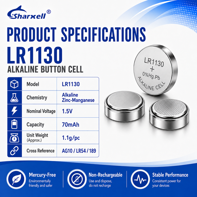 Sharxell LR1130 AG10 LR54 189 1.5V 70mAh Mercury Free Alkaline Button Cell Industrial Bulk Packing