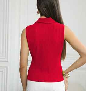 Top informal sin mangas de vacaciones para mujer con borlas y dobladillo de color sólido - Product Image 5