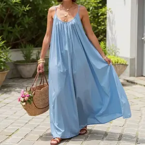 เดรสแม็กซี่สำหรับผู้หญิงชุดเดรสลำลองชายหาดแขนกุดคอกลมพริ้วสำหรับวันหยุดฤดูร้อน - Product Image 4