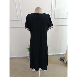 Women's Short-Sleeved V-Neck Midi-Length <b>Viscose</b> <b>Dress</b> with Slit, 37805 - Black - Product Image 5
