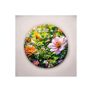 Reloj de pared de mesa silencioso de madera con estampado de flores de peonía colorido 50cm Número regalo - Product Image 1