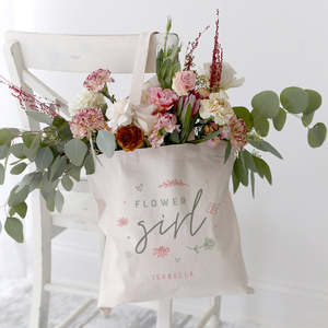 Personalized Floral Name Cotton Canvas Tote Bag for Flower Girls Open Closure Wedding Accessories - Product Image 3