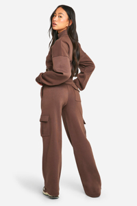 Ensemble de survêtements cargo en chocolat pour femmes surdimensionnés personnalisés pantalons de survêtement à capuche respirants avec de nouveaux vêtements de sport pour l'hiver - Product Image 2