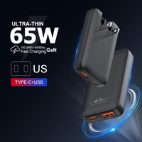 Pengisi Daya Lipat Ultra-Tipis 45W USB C untuk Perjalanan, Port Ganda Datar, Teknologi PD 3.0 GaN, OTP OVP untuk MacBook iPad Pro untuk Ponsel Laptop