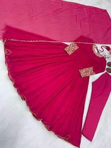 Belle nouvelle tenue de soirée Look Anarkali robe Dupatta & bas ensemble lourd Faux Georgette avec broderie 5 mm séquence travail avec - Product Image 3