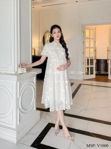 V1000 Comfortable Soft Embroidered Silk Chiffon Maternity Dress Straight Design Wearable Comfort Not Discolored - Product Image 6