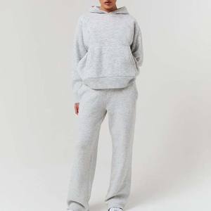 Ensemble deux pièces personnalisé pour femmes, coupe régulière, décontracté, manches longues, sweat-shirt à capuche, pantalon de survêtement, automne, 100% coton, pull-over - Product Image 1