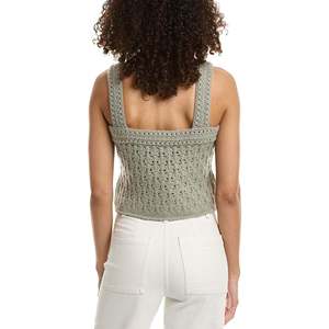 Canotta Vince in Lana e Cashmere Lavorata all'Uncinetto, Stile Casual con Design Senza Cuciture e Decorazione Ricamata, Taglia X-Large, Colore Artichoke - Product Image 2
