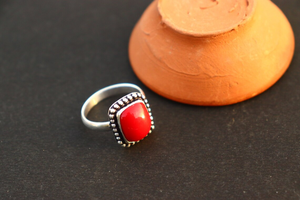 Anillo de Coral rojo Natural, Plata de Ley 925, corazón hecho a mano, piedras preciosas, anillo de boda, joyería de moda, regalo de joyería para mujer - Product Image 2