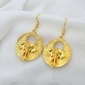 Exclusivos Pendientes Colgantes de Latón Chapado en Oro de 18k con Diseño de Cara de Elefante, Joyería Religiosa de Diseño, Venta al por Mayor para Mujeres - Product Image 2