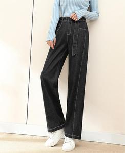 Vintage High Street Wash Blue Baggy Denim Pantalones Straight Side Striped Cargo Pantalones Botón Decoración Bordado Hip Invierno - Product Image 2