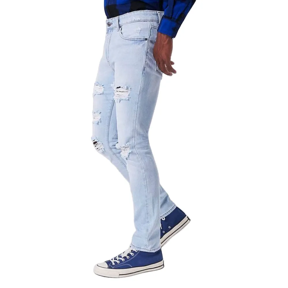 מכנסי ג'ינס לגברים בהתאמה אישית דקיקה ג'ינס במצוקה מכנסי ג'ינס גברים קרעים ג'ינס OEM בסגנון הטוב ביותר אופנה מחיר זול