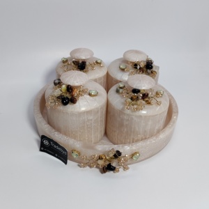 Ensemble de bocaux de luxe blanc perle avec pierres précieuses décoratives Conteneurs de stockage artisanaux avec plateau élégant pour la décoration intérieure - Product Image 2