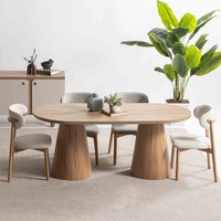 Table à manger extensible ovale en chêne massif, style farmhouse, base à double piétement, 60x36x29 pouces, moderne, Japandi, écologique