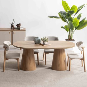 Table à manger ovale en chêne massif naturel avec base à double piétement 60x36x29 pouces, style moderne minimaliste, 6 places - Product Image 2