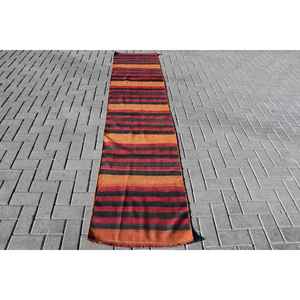 Turkish Vintage <b>Runner</b> Rug 2x9 ft (61x274 cm), <b>Red</b> Camouflage Kilim Rug - Product Image 1