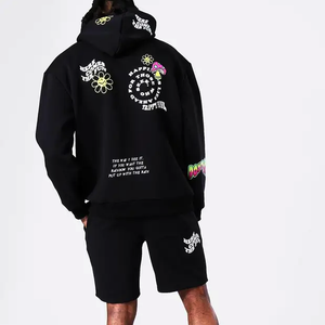 Venta al por mayor de poliéster con estampado personalizado de flores formales superior con cierre de cordón chándales rompevientos 2 piezas para hombre Pantalones cortos conjunto de chándal - Product Image 4