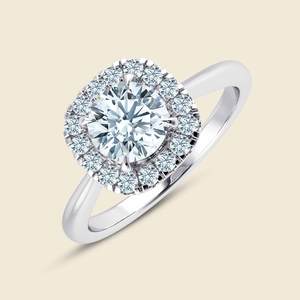 VB Arts Snuggled Cushion Halo Pinched Diamond Ring Brilliant Cut Lab Grown Diamond 0.3 Carat F-VS IGI Certified 14K Solid Gold - Product Image 1