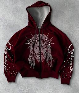 Sweat-shirts pour hommes de haute qualité, personnalisables en couleurs, tailles, impression de logo, épais, avec strass, fermeture éclair, imperméables, respirants, écologiques - Product Image 1