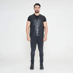 Gilet de motard en cuir résistant pour homme, coupe-vent, vêtements d'extérieur avec fermeture à boutons - Équipement de conduite - Product Image 2