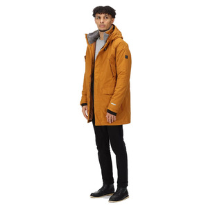 Veste parka matelassée mi-longue pour homme, design OEM professionnel, couleur moutarde, fermeture éclair, imperméable et respirante, en vente en gros - Product Image 4