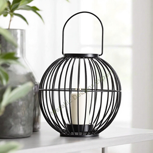 Lanterne de pot à bougie en fer noir vintage support décoratif intérieur/extérieur unique pour l'éclairage d'ambiance de maison, de patio ou de jardin - Product Image 2