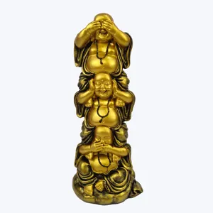 風水手作りマイトレーヤ仏ラッキー笑い仏像トリプル仏像樹脂家の装飾彫刻