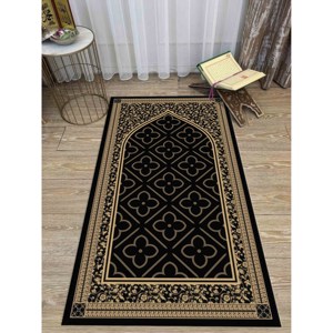 Alfombra de Oración Islámica: Elegante Alfombra Negra para Rezar, Alfombra Estampada, con Pelo Suave - Product Image 5
