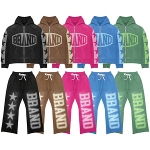 Nouveau unisexe SunFaded Flare survêtement lavage à l'acide à capuche pantalons de survêtement personnalisé détresse hommes survêtement 100% coton transfert de chaleur - Product Image 5