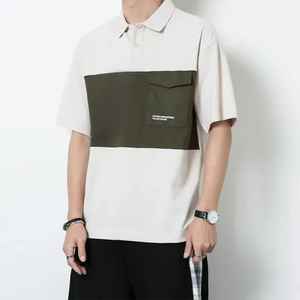 Men <b>Patchwork</b> Polo <b>Shirt</b> With Pocket Breathable Polyester Casual Short Sleeve Knitted Summer Wear - Product Image 4