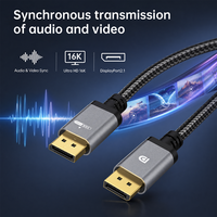 Câble DP 2.1 personnalisé 1M/2M/3M 80 Gbps HDR 16K 60Hz tressé en nylon mâle-mâle pour HDTV et projecteur