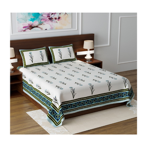High Quality Indian Made Embroidered Bed Linen In 100% Cotton With <b>Twin</b> Size Screen Print Detail For Boutique Export Markets - Product Image 1