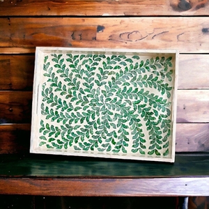 NOUVEAU PRODUIT! Tienphong fait à la main vert nacre laisser Rectangle fait à la main nacre plateau de service Table basse plateau à thé - Product Image 3