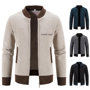 Custom Logo Design Winter Cashmere Knit <b>Cardigan</b> Coat Embroidery <b>Men's</b> <b>Zipper</b> Slim-Fit Cotton Male <b>Men</b> Jacket Knitted Sweater - Product Image 2