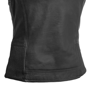 Venta caliente Chaleco de cuero genuino para mujer etiqueta privada personalizada diseño único a prueba de viento cierre de cremallera Color sólido de punto alto - Product Image 4