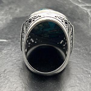 Anillo Grande Ovalado de Plata con Turquesa para Hombre, Estilo Vintage Boho, Joyería Única, Regalo de Compromiso para Él - Product Image 6