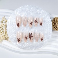 HYC-DZ-1724 Faux Ongles à Presser Amande Foncée, Design Étoile Nude, Style Luxe, Réutilisables, Vente en Gros