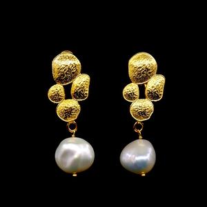 Pendientes de perlas barrocas de Plata de Ley 925, ajustables y chapadas en oro puro Pendientes de perlas barrocas, a la moda, Charm - Product Image 2