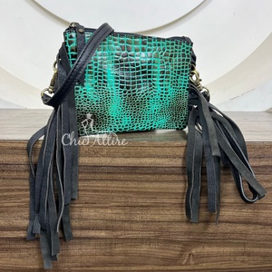 กระเป๋าหนังวัวแท้ใบเล็กสำหรับผู้หญิงกระเป๋าหนังจระเข้แบบสายสะพายพร้อมสายคล้องข้อมือออกแบบใหม่ - Product Image 1