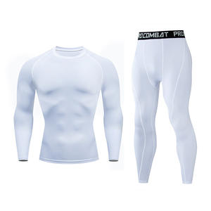 Ensemble de vêtements de sport de compression à motif solide et à manches longues pour hommes Collants de fitness actif à entraînement 2 pièces avec marque privée - Product Image 4